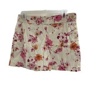 Ann Taylor Womens Size 2 Floral Print Linen Blend Skort Side Button Summer